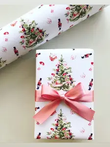 Wrapping Paper Nutcracker Toy Tree, Christmas Gift Wrap Paper, Holiday Damask Decor