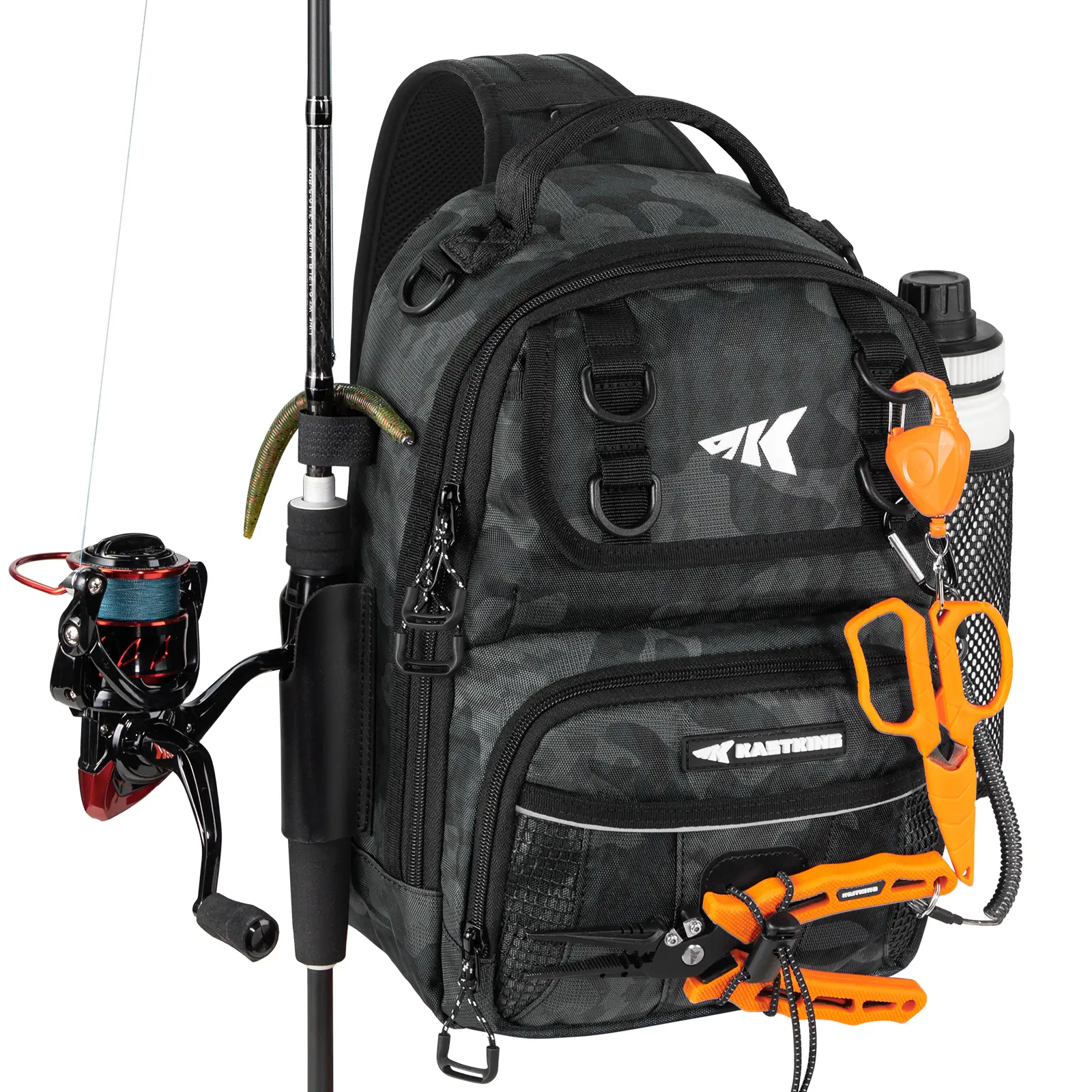 KastKing BaitSpace Fishing Sling Bag, Fishing Backpack with Rod & Beverage Holder, Tackle Bag for Fishing Gear SummerVibes