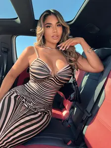 Women Printed Zebra Pattern Halter Style Maxi Length Dress