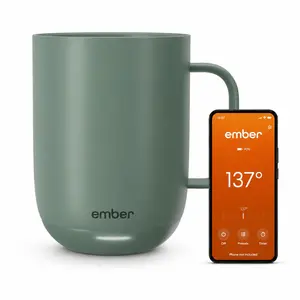 Ember Temperature Control 14oz Smart Mug 2, App-Controlled and Rechargeable Heated Coffee Cup Warmer with Intelligent LED Display, Sage Green.
