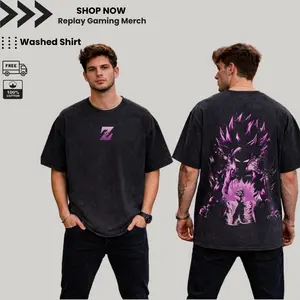 Super Z Gohan Vintage DGB Anime Oversized Print Washed Graphic Tee, Retro Y2K Double-Sided Printed Oversize Anime Manga Acid Wash Graphic T-Shirt, Unisex Fit Casual Cotton Streetwear Otaku Tshirt, Gift For Fan Anime Lover Top Merch