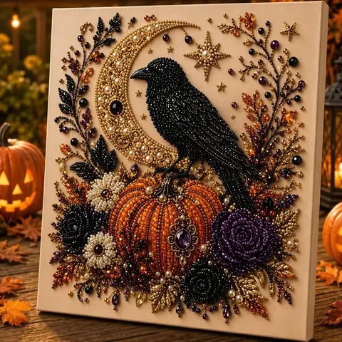 Halloween Ghost Pearl Art Kit, 3D Pearl Diamond Art Kits for Adults DIY | DIY Pearl Art Kit with Shimmering Pearl Beads, Complete Tools Included, 6 Halloween Designs for Seasonal Home Decor, Halloween gifts(No photo frame))