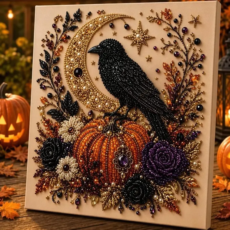 Halloween Ghost Pearl Art Kit, 3D Pearl Diamond Art Kits for Adults DIY | DIY Pearl Art Kit with Shimmering Pearl Beads, Complete Tools Included, 6 Halloween Designs for Seasonal Home Decor, Halloween gifts(No photo frame))