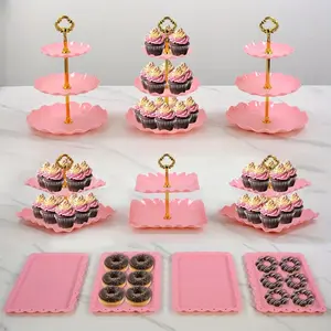 10pcs Cake Stand Set with 3 Double-Tier And 3 Triple-Tier Cupcake Stands, 4 Appetizer Trays, Perfect for Birthdays Bridal Showers, Cupcake Holder