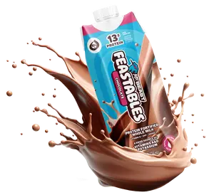 Feastables by MrBeast - Chocolate Milk – Protein-Packed Real, Whole Milk, Made with Protein and Vitamins A&D, 13g Protein, 230 Calories, Fairtrade Certified, Kosher, Ready-to-Drink, Shelf-Stable