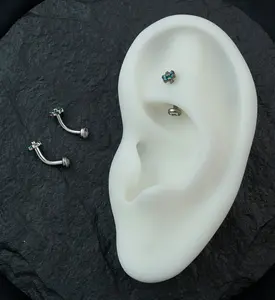 Flower Aqua CZ Titanium Internally Threaded Curved Barbell