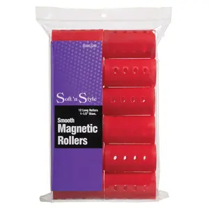Soft 'N Style Smooth Magnetic Hair Rollers - Long Red, Haircare Heatless Curls Styling Tool