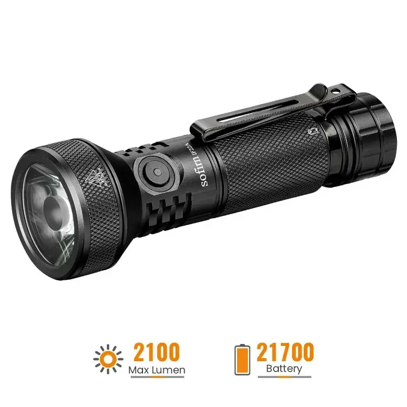 Rechargeable Flashlight, Sofirn IF22A 2100 High Lumen Powerful Thrower Flashlight with 690m Max Long Range, One LED, TIR Lens, Discharge Output for Hiking Searching Camping Emergencies Outdoor (Black)