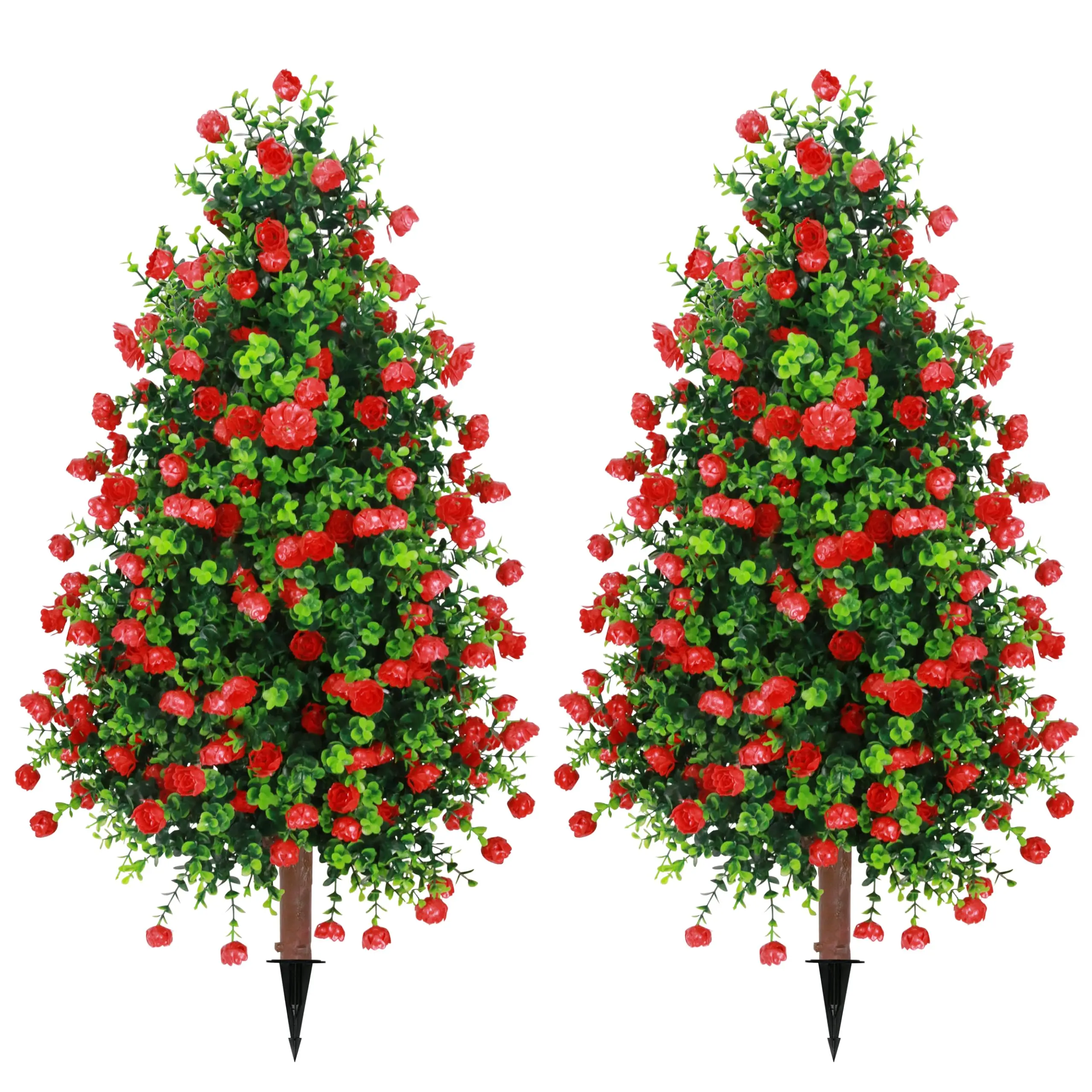 [Deals For You] Summer garden 27.5" Artificial Rose Tree, Fake Rose Shrub Bushes Trees with Spike Faux Topiary Plants Tree for Indoor, Garden, Yard, Porch, Patio Decor(Set of 2)