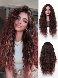 Women's Ombre Center-Parted Long Curly Synthetic Wig, High Temperature Fiber, Rose Net & Fake Scalp, Ideal for Parties & Events, Heat Resistant Wigs, Ombre Wavy Wigs