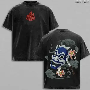Avatar The Last Airbender Zuko Blue Spirit Mask T-Shirt Anime Graphic Tee Vintage Streetwear Unisex Oversize Heavyweight Cotton T Shirt Gift For Anime Fan Anime Double Printed Washed Tee Oversized Manga T-shirt U6Y LBH