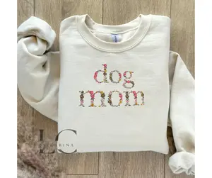Dog Mom Floral Print Embroidered Sweatshirt - Cozy Pet Lover Apparel - Custom Dog Mom Jumper