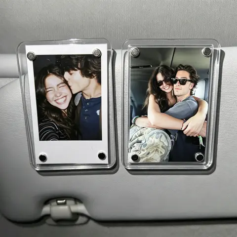 2Pcs Car Sun Visor Photo Clips Clear Acrylic Display Frames for Family Pet Photos Easy Clip Driver Gift Daily Use Set Vehicle, Fits Polaroid Go Instax Mini Stylish Car Accessory Perfect Gift for Couples, Family & Pet Memorabilia