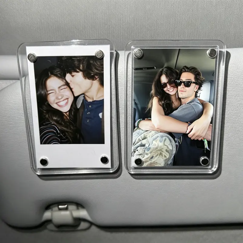 2Pcs Car Sun Visor Photo Clips Clear Acrylic Display Frames for Family Pet Photos Easy Clip Driver Gift Daily Use Set Vehicle, Fits Polaroid Go Instax Mini Stylish Car Accessory Perfect Gift for Couples, Family & Pet Memorabilia