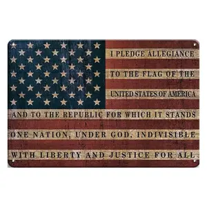 USA Flag Pattern Metal Tin Sign, 1 Count Independence Day National Flag Wall Art, Wall Decor for Home Living Room Bedroom Outdoor
