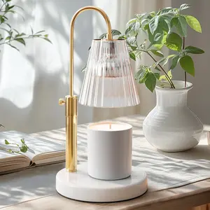 Flameless Candle Warmer Lamp for Jar Candles Large & Small – Dimmable Lamp Candle Warmer with Large Marble Base & – Candle Melter with Timer and 4 Halogen Light Bulbs