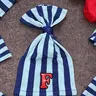 Unisex Striped Warm Hat with Knot Top and Letter F Embroidery, Y2K Street Fashion Accessory, Headwear for Men and Women, Beanie Hats, Casual Headwear
