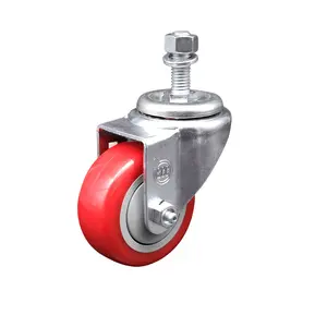 212 MAIN Stainless Steel Polyurethane Swivel Threaded Stem Caster, 3.5x1.25 in. Red Swivel Wheels, 0.5 in. Stem, Model SCC-SSTS20S3514-PPUB-RED-121315