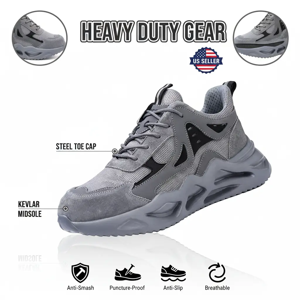 Women's Lightweight Work Boots, Steel Toe Puncture-Proof Mesh Safety Shoes for Industrial & Construction Workers, Worker
