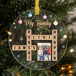 Custom Name & Photo Crossword Ornament, Personalized Family Christmas 2024, Unique Holiday Keepsake for Families, Perfect Christmas Tree Decoration