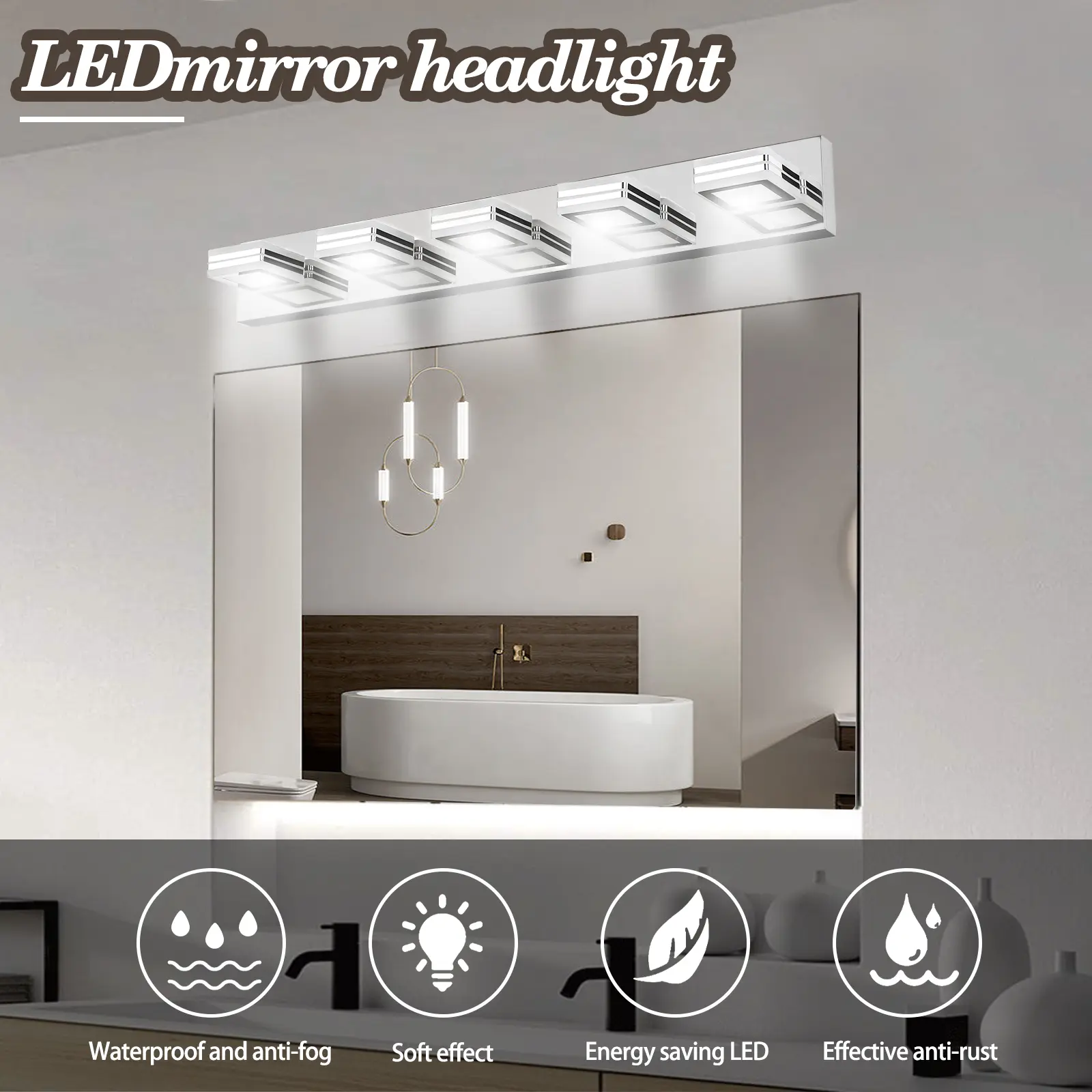 LED Vanity Lighting  Lights for Mirror 32 in. 5 Light Rotatable 180° Bath Wall Lamps Bathroom Sink Lights over Vanity Modern Long Bath Lights Bars Chrome Wall Sconces Light for Bathroom Restroom