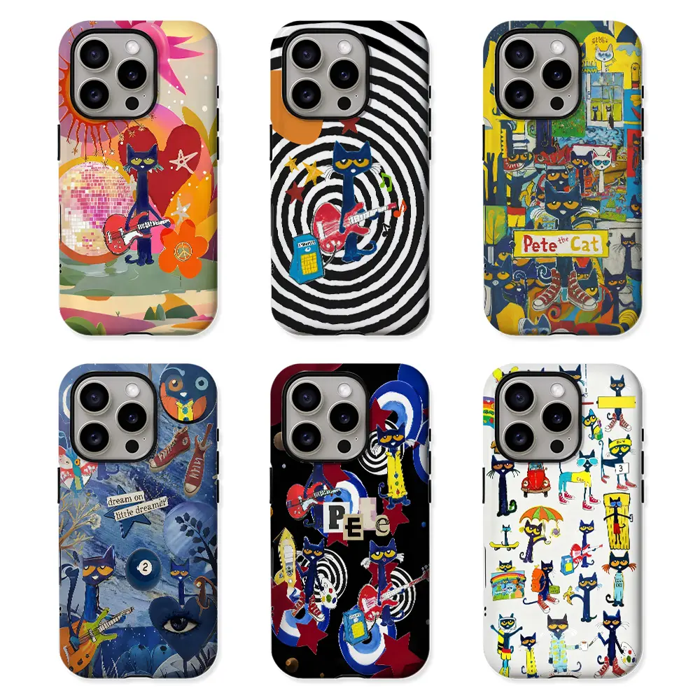 Retro Colorful Cat with Guitar Cellphone Case - Shock-Absorbing TPU Cushions Drops, Slim Polycarbonate Casing, Funky Disco Art Design, Durable UV-Printed Double-Layer Impact-Absorb Protection, Mobile Phone Accessory，Summerwins gift
