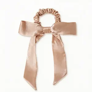 19 Momme Mulberry Silk Bow Scrunchie Elegant Ribbon Hair Tie Soft No-Crease Ponytail Holder for Women Perfect for Daily Wear & Special Occasions