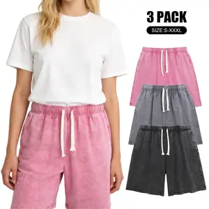 Wayii Fashion 3PC Pack Acid Washed Shorts Unisex Vintage Heavyweight Cotton Elastic Waist 3 Piece Same Style Different Colors Sweat Shorts for Men Women summervibes