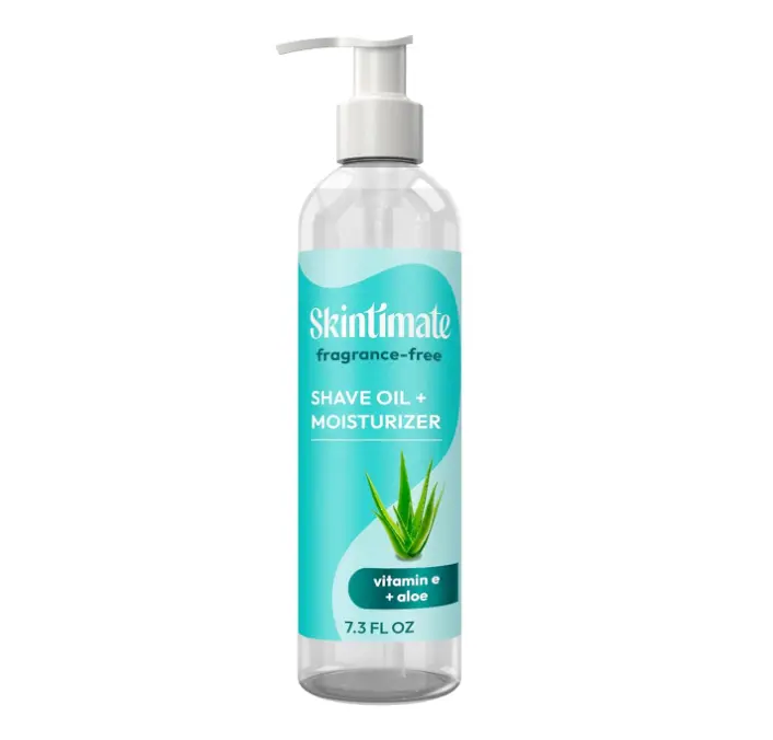 Skintimate 2-in-1 Shave Oil & Moisturizer, Fragrance Free, 7.3oz | Shaving Oil, After Shave for Women Bikini Area Moisturizer with Vitamin E and Aloe, Shaving Cream Alternative, 7.3 fl oz