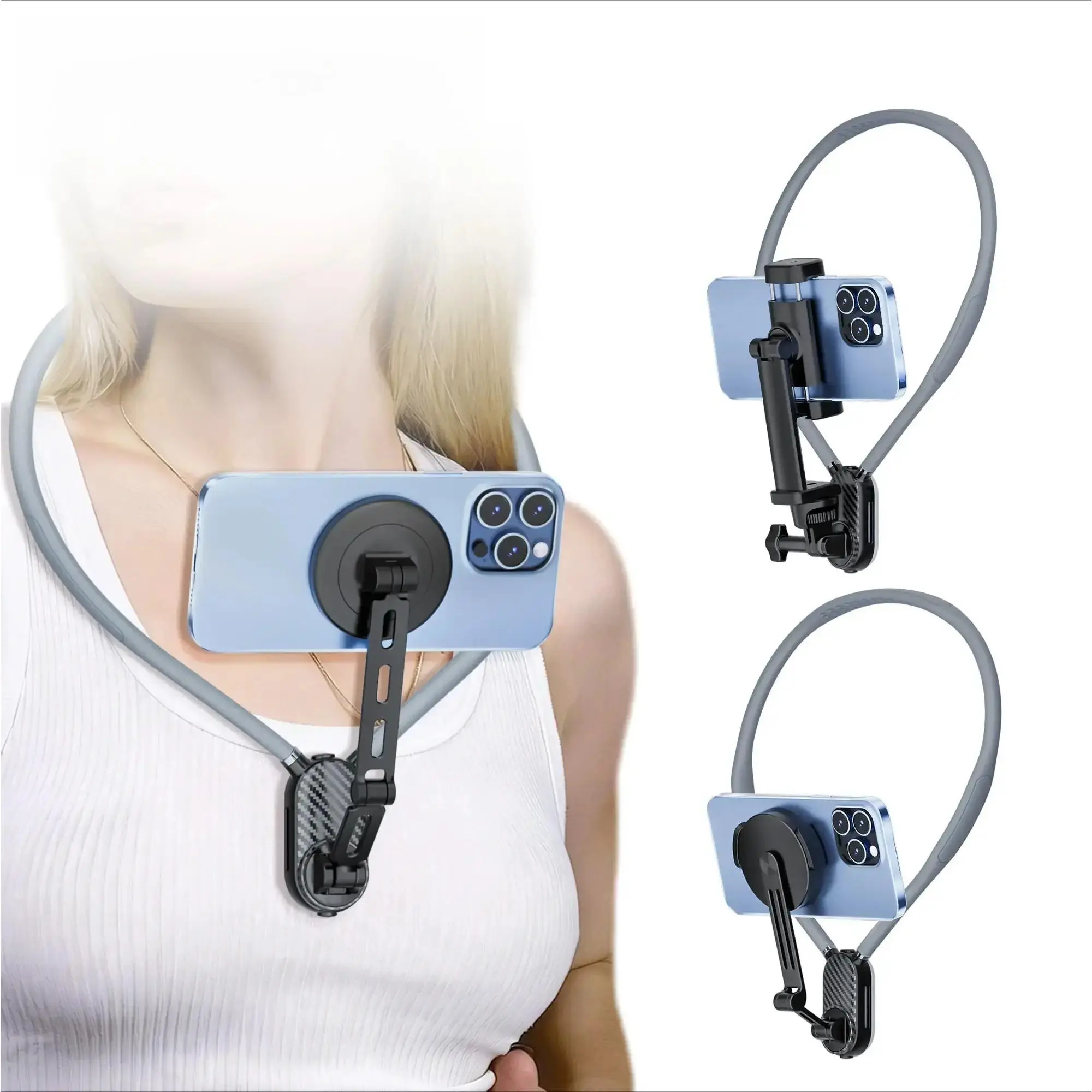 Metal Magnetic Neck Mount Cellphone Holder - Universal, Portable, Hands-Free, Anti-Shake Chest-Fixed Stand for Sports, Smartphone & iPhone Tech Accessory