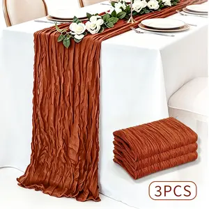 3PC Rustic Boho Gauze Table Runner | Soft Sheer Tablecloth for Weddings, Garden Parties & Farmhouse Home Styling | Dreamy Event Decor