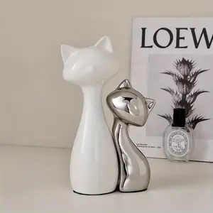 Double Cat Statue Ornament, Minimalism Art Ornament, Kittens Sculpture, Abstract Ornament Home Decor, Desk Ornament, Wine Cabinet Ornament, Bedroom, Bedside Decor, gift for Her, Housewarming Gift Ceramic