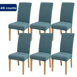 Solid Color Leaf Pattern Chair Cover, 4/6 Counts Chair Covers Set Removable Washable, Dustproof Chair Protector for Home Living Room Hotel Dining Room