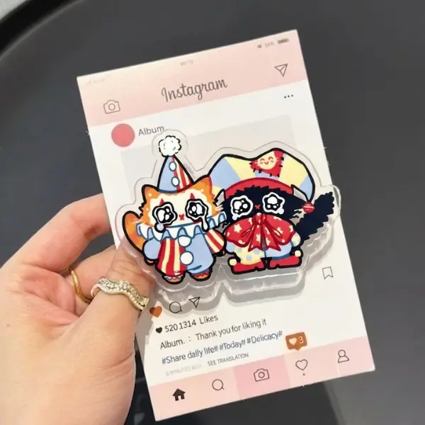 Crying Kittens In Clown Costumes Magsafe Phone Grip, Cutie Kindle Accessories,  Cat Lover  Gift For Her, pop socket sticky magnetic mount Flower-Shaped Multi-Functional Stand Library Card