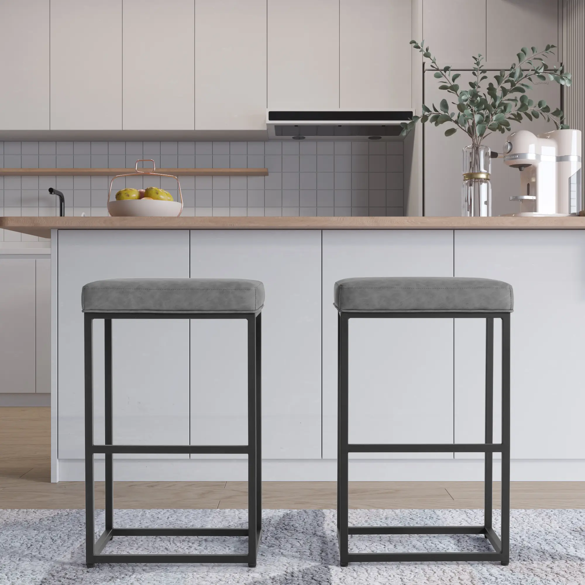 HOMALL Bar Stools & Counter Stools, Leather Cushion, Set of Two