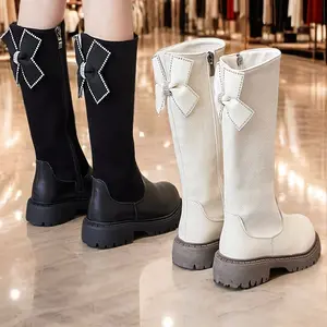 Girls' Boots Autumn And Winter, Knee-Length Fashion Boots with Side Zippers, Suitable Performances, Available in Sizes 27-37.