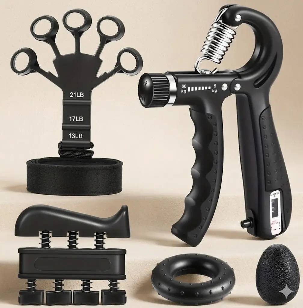 5-Pack Grip Trainers, Including Forearm Strengtheners, Finger Trainers, Mechanical Counting Grips, Grip Balls, Hand Grippers, Strengthening Devices for Strength Training, Grip Improvement and Hand Exercises Callus adjustable  Durable grip accessory  grip