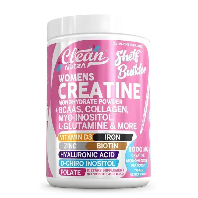 Clean Nutraceuticals Women's Creatine Monohydrate Powder with BCAAs, Collagen, Myo-Inositol, L-Glutamine, & More for Optimal Wellness & Beauty Support – Shelf Builder