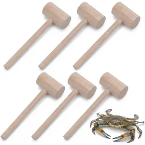 6-Pack Wooden Crab Mallets, Beechwood Seafood Hammers for Cracking Maryland Blue Crabs & Lobster