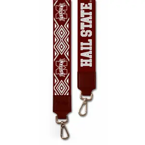 Adjustable Ikat Print Mississippi State Maroon and White Vegan Leather Crossbody Bag Strap, Cross Strap Design, Brass Buckle, Luggage & Bag Accessory