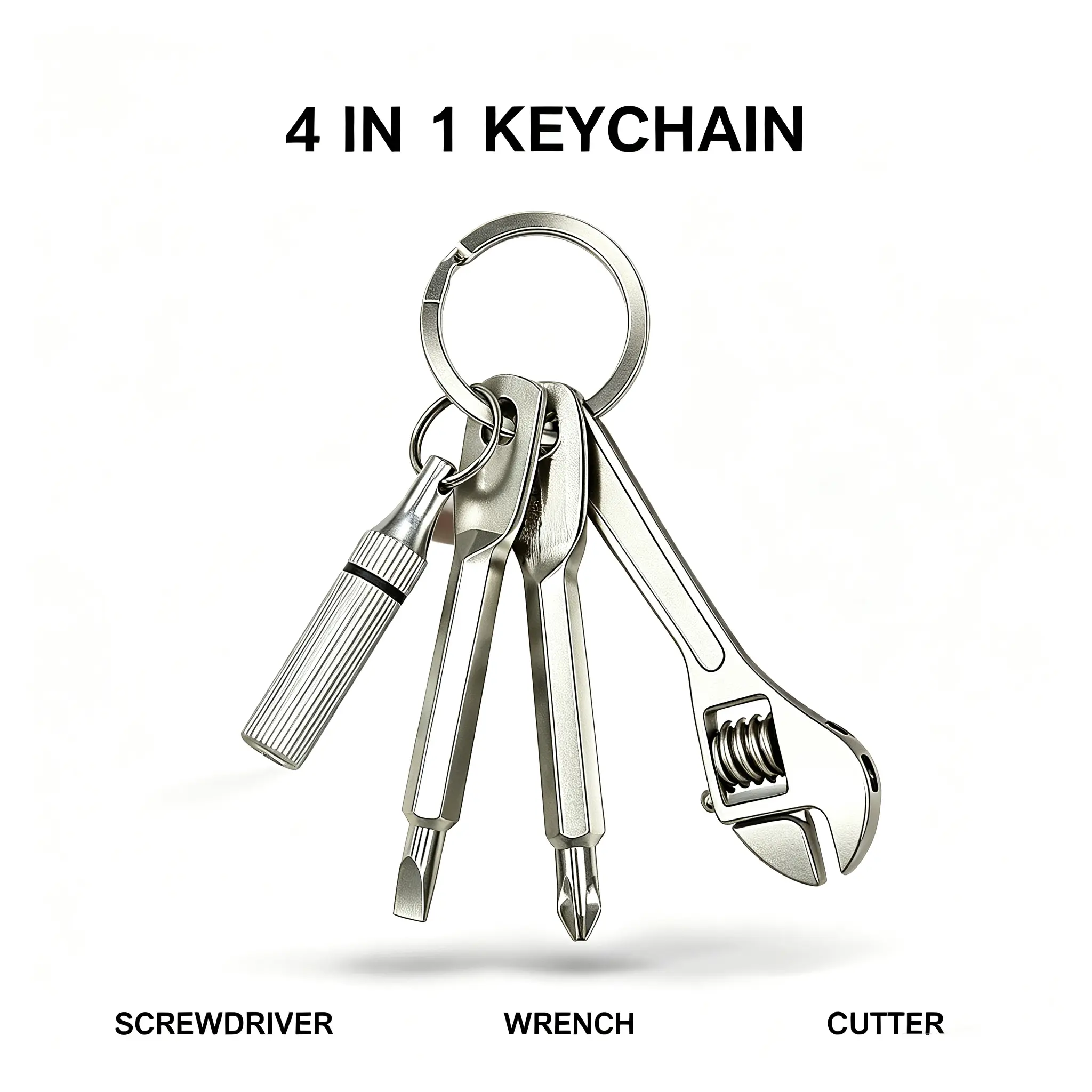 4-in-1 Pocket Mini Metal Tool Keychain, Portable Daily Repair Gadget with Phillips Screwdriver, Flat Screwdriver, Adjustable Wrench & Secure Capped Utility Cutter, Compact Pocket Accessory, Unique Birthday Holiday Present for Boyfriend, Husband