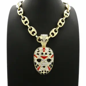 Gang Mask Funk Style Charm Pendant & 12mm 20" 24" 30" Mariner Chain Hip Hop Necklace Jewelry Unisex Men Women