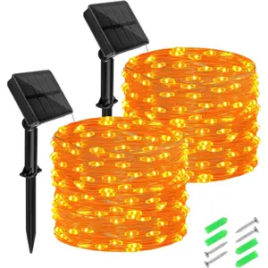 Halloween String Lights Outdoor , Solar Fairy Lights 16.4ft 50LED 8 Modes Orange Halloween Lights for Yard Outside Pathway Patio Party Backyard Decorations