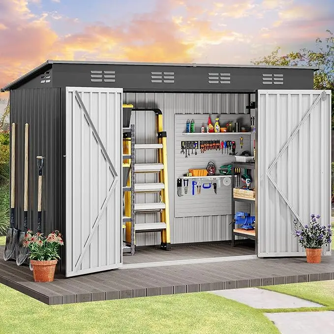 YITAHOME 9.1' x 4.2' Outdoor Storage Shed, Large Metal Tool Sheds, Heavy Duty Storage House with Lockable Doors & Air Vent for Backyard Patio Lawn to