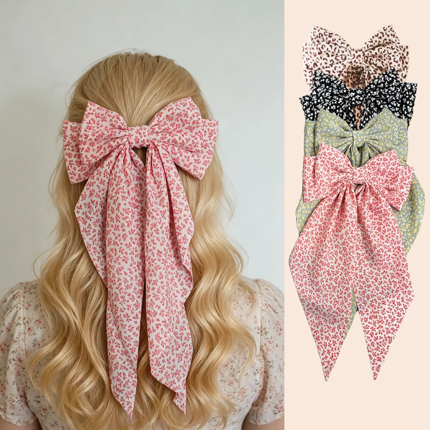 WDGROW 4 Pieces Vintage Flower Clips for Hair, Oversized Floral Print Bows Made from Soft Fabric with Secure Hold, Great Gift for Women and Daughters, Bowknot Design, Colorful Bow Hair Clips