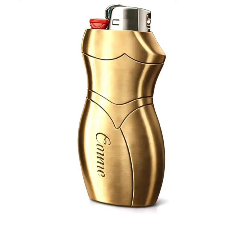 Personalized Metal Lighter Case for BIC Standard J6 Custom Name Laser Engraved Brushed Finish No Rattling Gift for Men Bronze