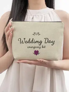 Linen Wedding Day Emergency Kit Bag, Bridal Makeup Pouch with Zipper, Rustic Wedding Accessory, Marriage Gift for Bride and Bridesmaids