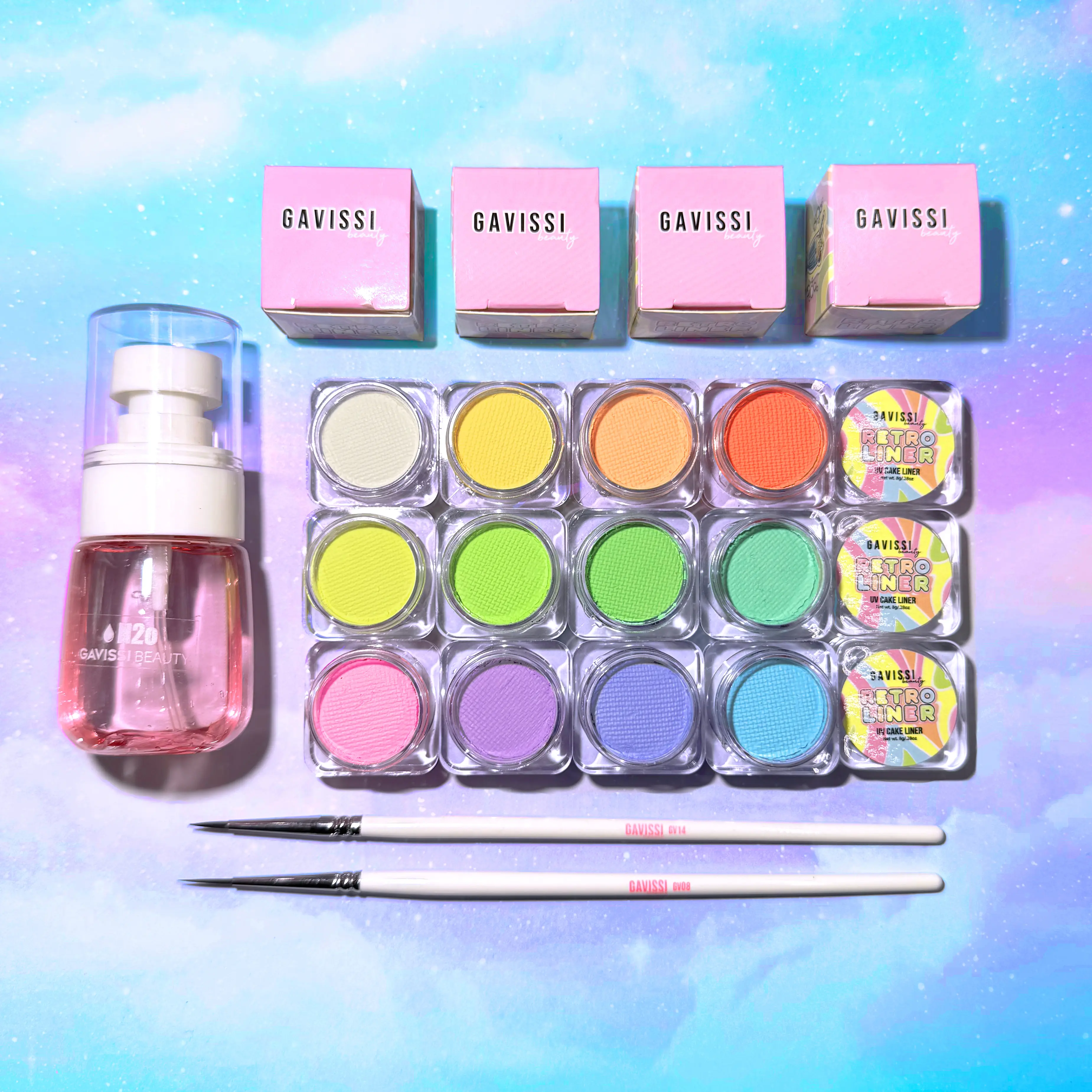 GRAPHIC LINER BUNDLE SET - WATER ACTIVATED GRAPHIC EYELINER KITS, WITH DETAIL LINER BRUSH AND SPRAY BOTTLE