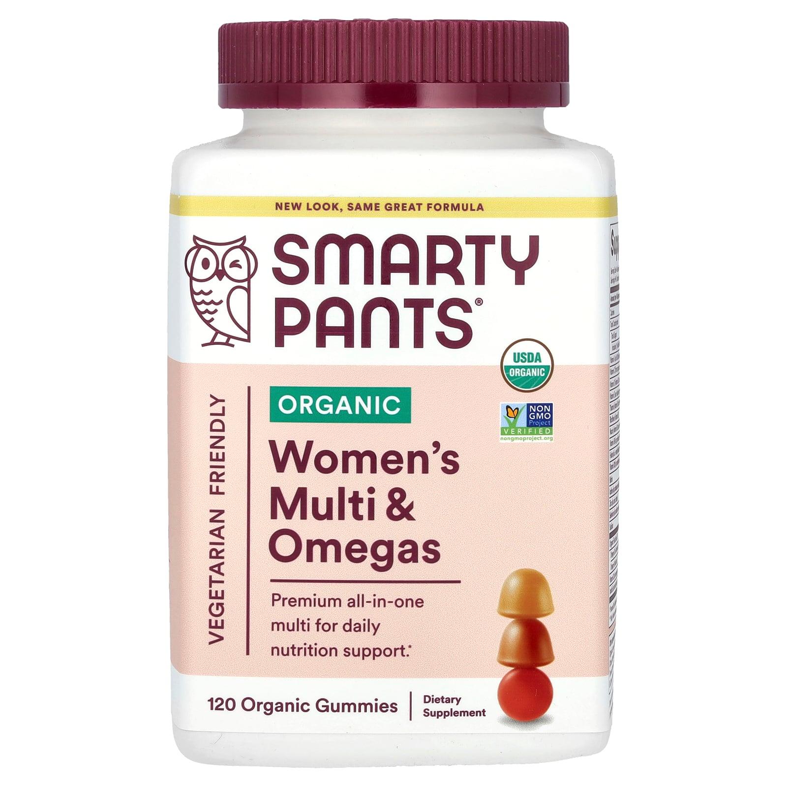 SmartyPants Organic Women's Multi & Omegas, Raspberries, Lemon Lime and Grape, 120 Organic Gummies