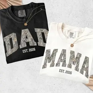 Camo Est Mama MAN T-Shirt Matching Mom and MAN Shirt Pregnancy Announcement Outfit New MAN Tee Gift for Mom and MAN
